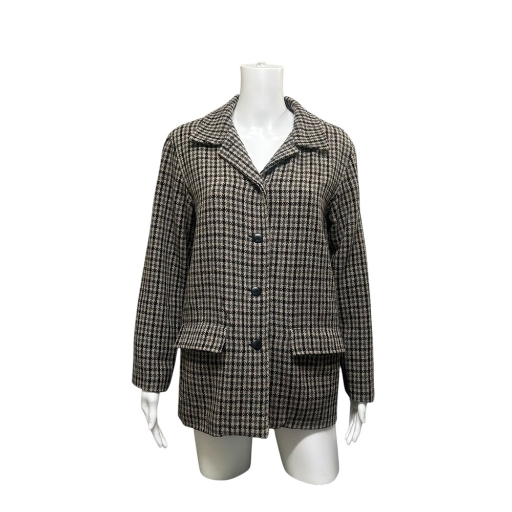 GAP Recycled Wool Blend Gray Black Plaid Button Front Blazer Jacket Size S